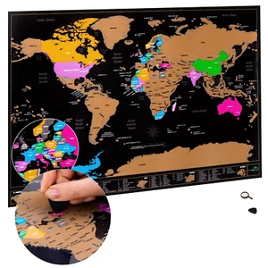 Scratch off World Map Travel Map. Scratch off Map of the World Poster + Bonus Ma - Picture 1 of 12