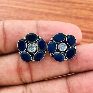 0.60" Inch Blue Topaz Hydro Quartz 92.5 Sterling Silver Earring XB-39 - Picture 1 of 5