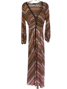 Va Va Voom Dress Womens M Multicolor V Neck Long Sleeve Maxi Chevron Pullover - Picture 1 of 7