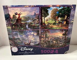 Thomas Kinkade Disney 4 x 500 PC Jigsaw Puzzle Fantasia Tangled Mickey Pooh 12+ - Picture 1 of 7