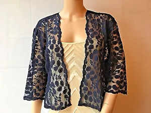 Navy blue LACE Bridal Wedding/Evening Jacket Bolero with 3/4 length sleeves - Picture 1 of 3