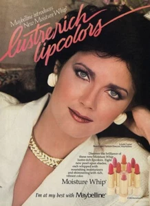 Maybelline 1986 maquillaje vintage Lyndia Carter anuncio de revista de 1 página - Imagen 1 de 1