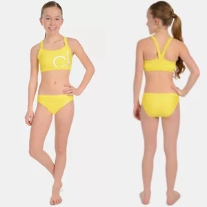 Calvin Klein girls two-piece bikini logo graphic in yellow size XL (16) NEW - Picture 1 of 7