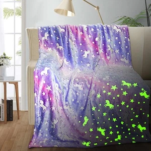 Unicorn Glow in The Dark Blanket for Girls/Kids Age 3-12, Soft Fleece Throw -... - Picture 1 of 6