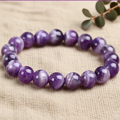 Amethyst Stone Beaded Healing Bracelet Purple Crystal Gemstone Stretch Bracelet - Image 1 of 4