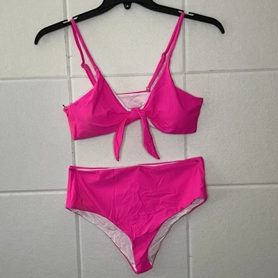 Top de bikini para mujer talla grande, rosa intenso con correa de espagueti atada Foto 1 de 4