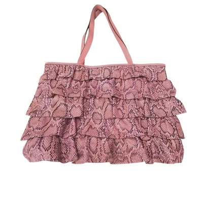 ELLE JAE Gypset Purse Vegan Leather Pink Black Snake Print Tiered Ruffled Bag - Image 1 of 4
