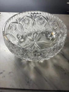 Vintage Crystal Cut Round Tri Footed Thumbprint Rim Bowl 9 in Diameter 4 lbs. - Picture 1 of 8