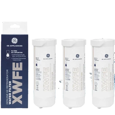 Paquete de 3 filtros de agua para refrigerador GE XWFE de repuesto cada 6 meses para obtener resultados Foto 1 de 4