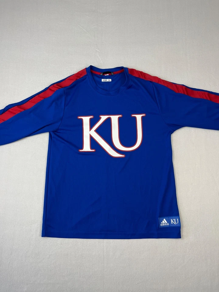 Camiseta de calentamiento de baloncesto Unv Of Kansas Jayhawks para hombre L azul Adidas edición del equipo KU Foto 1 de 4
