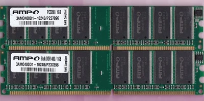KIT DE MEMORIA RAM DDR1 2GB 2x1GB PC-3200 AMPO 3AMO400D1-1024B DDR-400 PC3200 AMP Foto 1 de 2