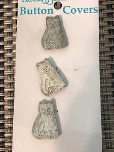 5 Vintage Katze Kätzchen silberfarbene Knopfabdeckungen 1 1/4" - Bild 1 von 4