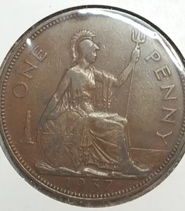 1937 Great Britian penny coin Brass - Picture 1 of 2