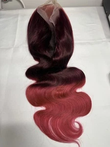 "Peluca de encaje multicolor cabello humano de 18"" borgoña y rosa" - Imagen 1 de 7