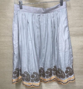 Blue Tassel Collection Silk Cotton Skirt Lined embroidering lined sz 4 Grey - Picture 1 of 9