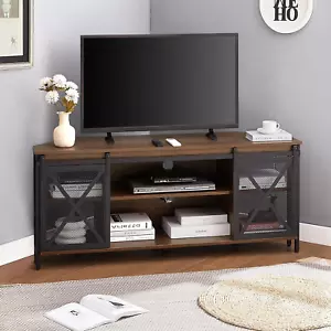 Corner TV Stand for 55 Inch TV, Rustic Corner Entertainment Center with Storage, - Picture 1 of 7