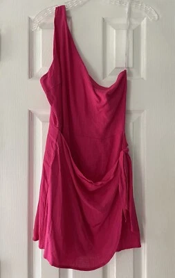 Lulus Size Medium Pink Linen Blend One-Shoulder Romper Shorts Side Tie - Image 1 of 4