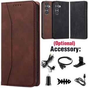 For Samsung Galaxy S24+/S24 Ultra/S24 FE Case Leather Pouch Flip Cover Accessory - Zdjęcie 1 z 28