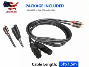 6ft Dual 2XLR Female to 2-RCA Male Plug Interconnect Cable Connector Y Splitter - Picture 1 of 9