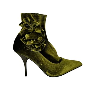 Jeffrey Campbell Florette Bootie Olive Crushed velvet Stiletto size 7 New - Picture 1 of 7