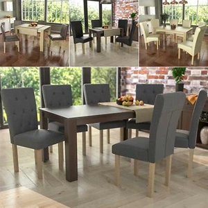 Dining Table & Chairs Set 4/6 Faux Leather Fabric Kitchen Padded Seat Furniture - Picture 1 of 87