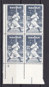 1983 US Stamp Plate Block #2046 George "Babe Ruth" Herman Baseball Blue 20c NH - Picture 1 of 2