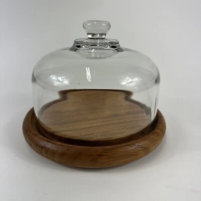 Tablero de queso de madera maciza de colección servidor cubierta de cúpula de vidrio cottagecore granja Foto 1 de 4