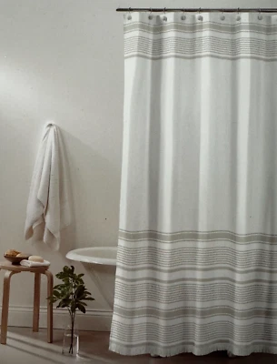 Home Focus Eco-Melange White & Tan Fabric Shower Curtain 72" x 72" NIP - Image 1 of 4