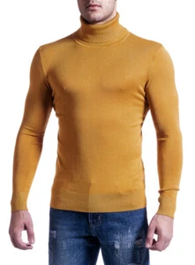 Dolcevita Men's Mustard Yellow Slim Fit Slim Fit Stretch Stretch Sweater - Picture 1 of 2