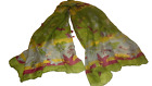 SHARCO Scarf 100% Satin Silk Colourful Green Mix Butterfly &amp; Birds 66&quot; x 37&quot;????