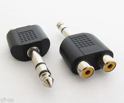 1pc 1/4" 6.35mm Stereo Male to 2 Dual Phono RCA Female Jack Adapter Converter - Image 1 of 4
