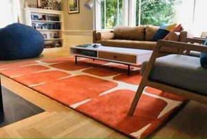 Handgefertigter Handgetufteter Vorleger 100% Neuseeland Wollteppich Farbe Orange Rug - Bild 1 von 2