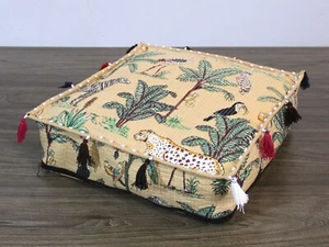 Cotton Quilted Box Cushion Cover Floral Printed Floor Pillow Cover Home Decor - Picture 1 of 5