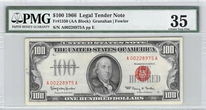 USA $100 Dollars 1966 Legal Tender Note A00228975A PMG VF 35 - Picture 1 of 2