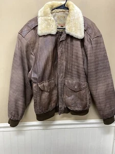 Vintage Brown Leather Pilot Jacket Removable Collar Size S Corps D'Avion Paris - Picture 1 of 9
