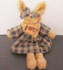 Boyds Bear Rabbit Stuffed Plush 1990-95 Blue Plaid Hearts Bib 11"