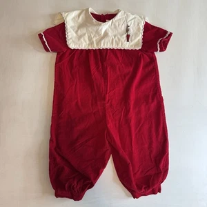 Vintage Jumpsuit Romper Toddler Girl’s 3T Christmas Corduroy Nutcracker Lace Bib - Picture 1 of 10