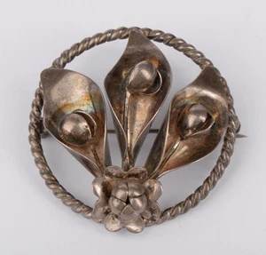 Vintage Handmade Sterling Silver Calla Lily Flower Brooch Pin – 1.58" – 12.67g - Picture 1 of 8