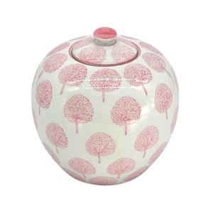8" Pink and White Dandelion Floral Chinoiserie Jar w/Lid- Ginger Jar, Tea Sto... - Picture 1 of 5