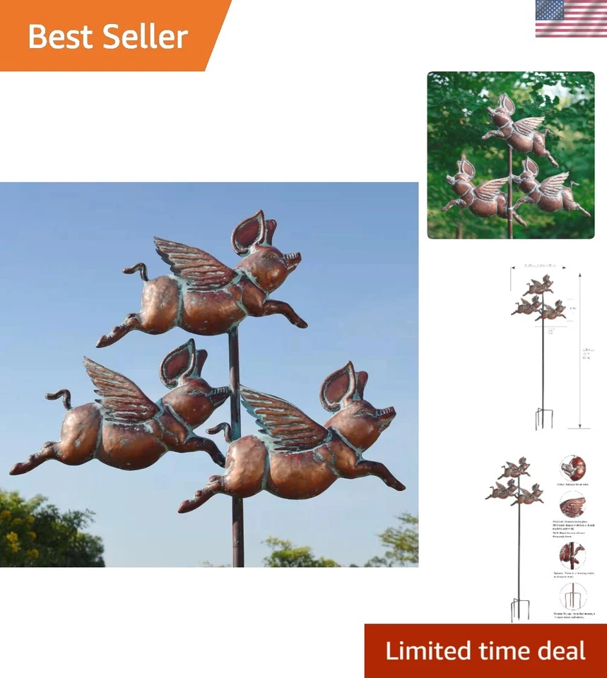 Escultura de cerdo de metal hilandero de viento, 90" decoración exterior Foto 1 de 4