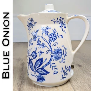 Vintage Blue Onion Ceramic Ironstone Electric Tea Pot White Blue Floral - Picture 1 of 11