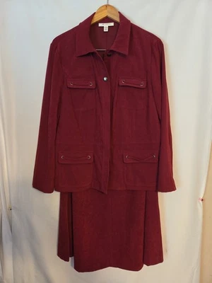 Conjunto de chaqueta/falda de terciopelo rojo para mujer JM Collection talla 12 usado Foto 1 de 4