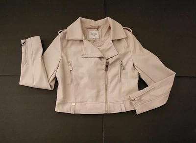 NWT Guess Leather Zip Jacket, Biker/Moto, Ivory, Cream, Off White, Women's Med - Image 1 of 4