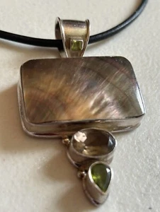Statement Necklace Handmade Pendant Peridot Citrine MOP Silver 925 Avery Rope - Picture 1 of 18
