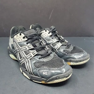 ASICS "Gel Rocket" black & silver VOLLEYBALL SHOES / SNEAKERS sz 7 women - Picture 1 of 7