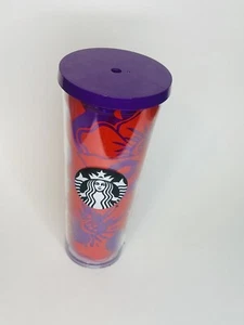 Starbucks 2014 Red Purple Floral Cold Cup Venti 24 OZ Black Logo RARE - Picture 1 of 5