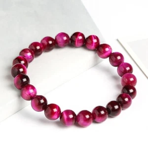 5A Natural Fuchsia Tiger Eye Stone Elastic Bracelet Gif Bag Digital Certificate - Picture 1 of 11