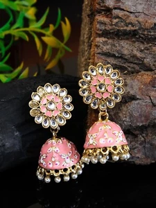 Indian Bollywood Meenakari Jhumka Earrings Gold Plated Pakistani Jhumki Women - Picture 1 of 6