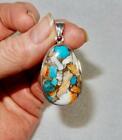 Copper Turquoise Spiny Oyster Large Pendant 925 Sterling Silver Strength