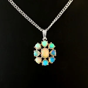 Opal Necklace, White Opal Pendant, Sterling Necklace, October Birthstone - Picture 1 of 4